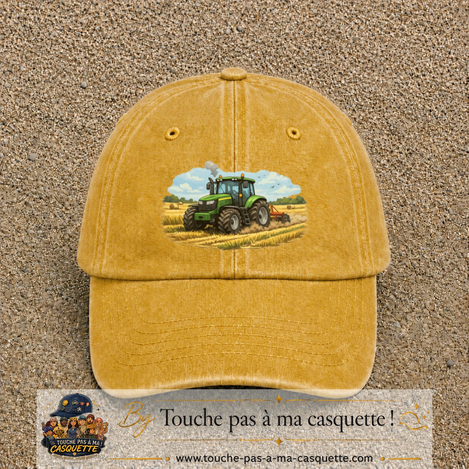 Casquette baseball Jaune délavé - Moutarde délavé 100% coton avec motif Tracteur agricole 7 cm - image principale