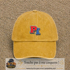 Casquette Jaune délavé - Moutarde délavé 100% coton avec motif Initiales PI rouge et bleu 5 cm - image principale