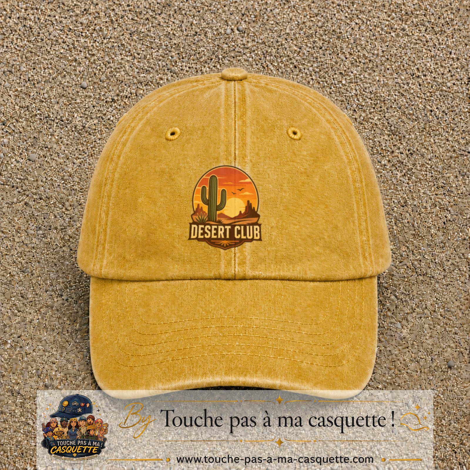 Casquette Jaune délavé - Moutarde délavé 100% coton avec motif Desert Club cactus 7 cm - image principale