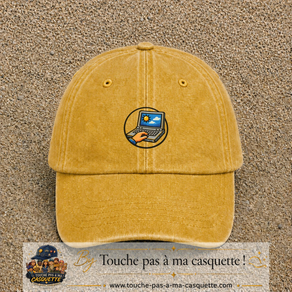 Casquette Jaune délavé - Moutarde délavé 100% coton avec motif Ordinateur portable météo 5 cm - image principale