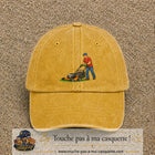 Casquette baseball Jaune délavé - Moutarde délavé 100% coton avec motif Jardinier avec tondeuse 7 cm - image principale