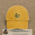 Casquette Jaune délavé - Moutarde délavé motif Duo de tournesols 7 cm - vue principale