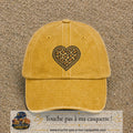 Casquette Jaune délavé - Moutarde délavé motif Cœur léopard perlé 7 cm - vue principale