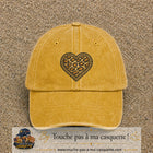 Casquette Jaune délavé - Moutarde délavé motif Cœur léopard perlé 7 cm - vue principale