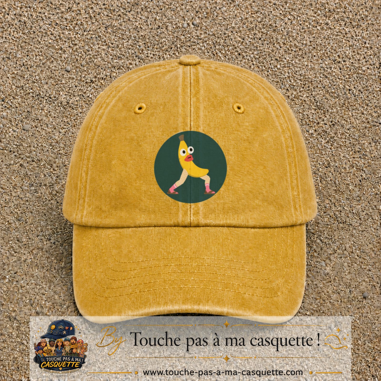Casquette baseball Jaune délavé - Moutarde délavé 100% coton avec visuel Banane drôle 7 cm - image produit principale