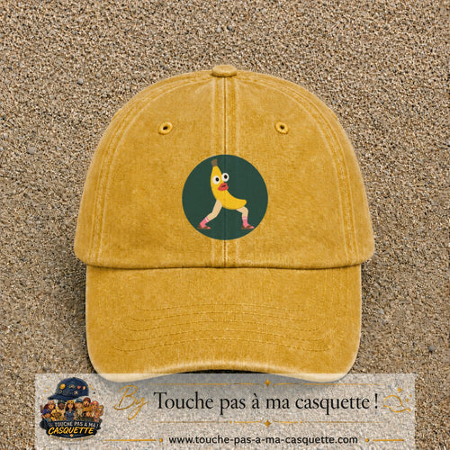 Casquette baseball Jaune délavé - Moutarde délavé 100% coton avec visuel Banane drôle 7 cm - image produit principale