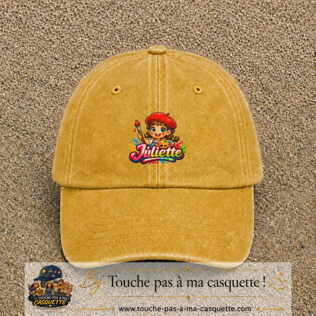Casquette baseball Jaune délavé - Moutarde délavé 100% coton avec motif Juliette 5 cm - image principale
