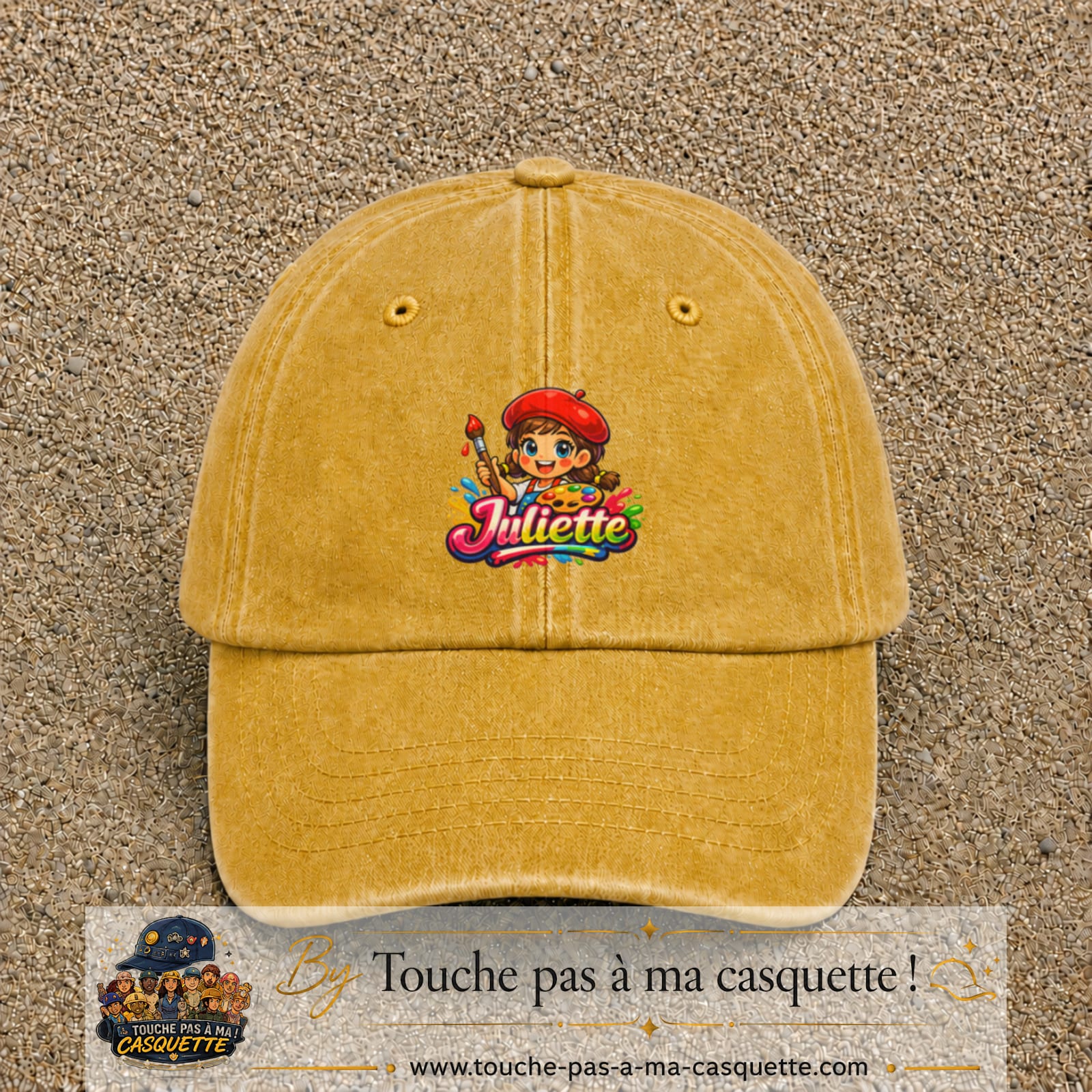 Casquette baseball Jaune délavé - Moutarde délavé 100% coton avec motif Juliette 5 cm - image principale