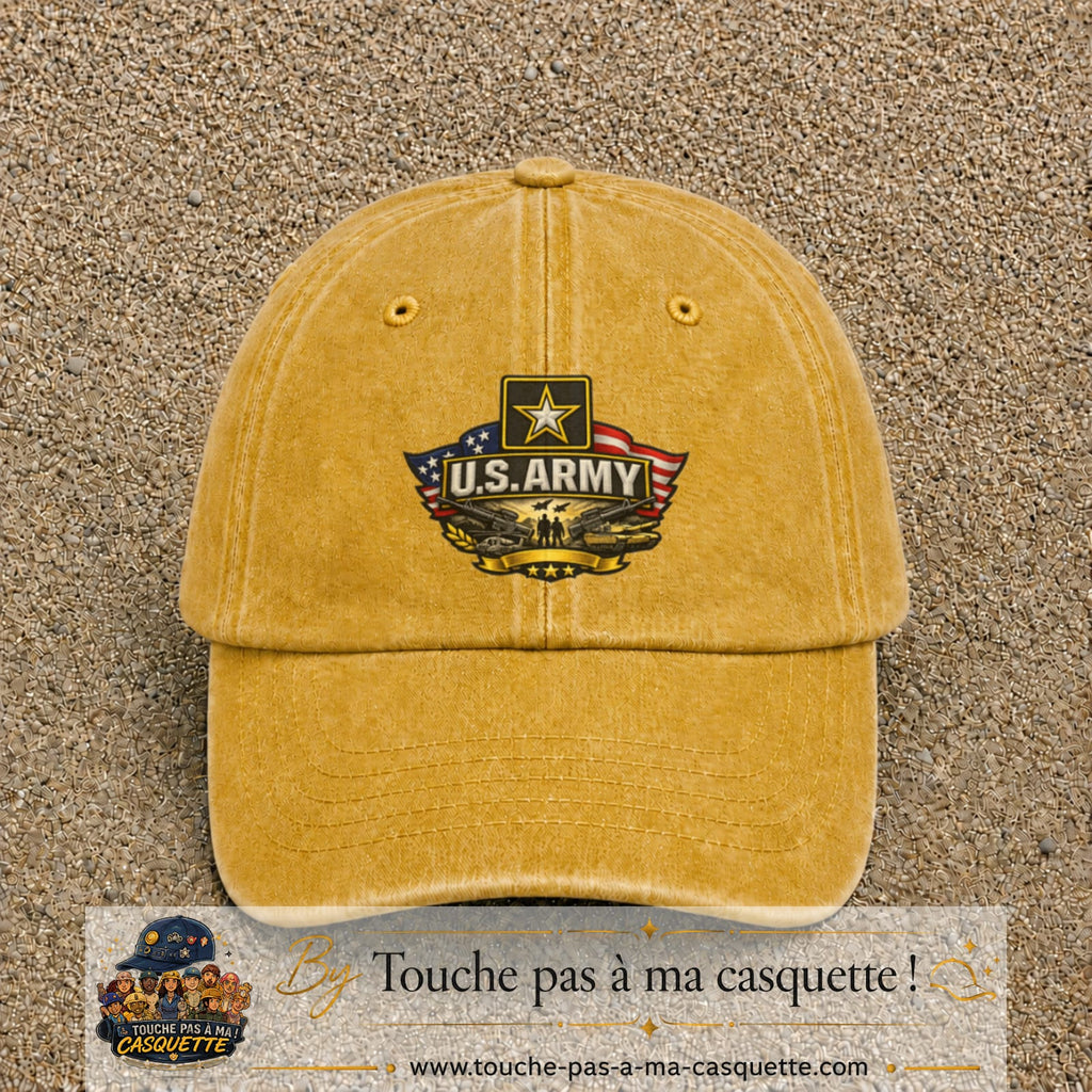 Casquette Jaune délavé - Moutarde délavé motif Emblème U.S. Army 7 cm - vue principale