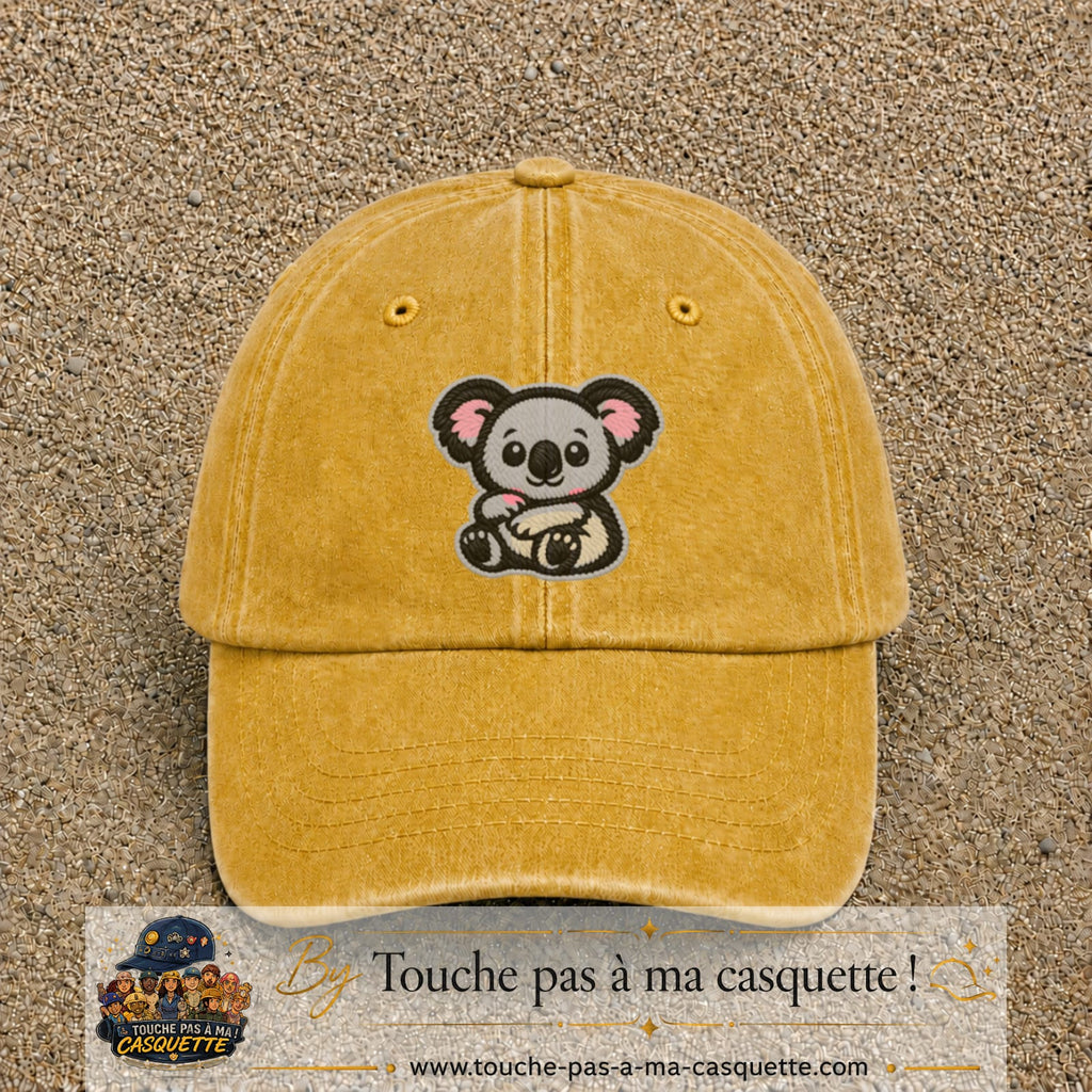 Casquette Jaune délavé - Moutarde délavé motif Koala multicolore 7 cm - vue principale