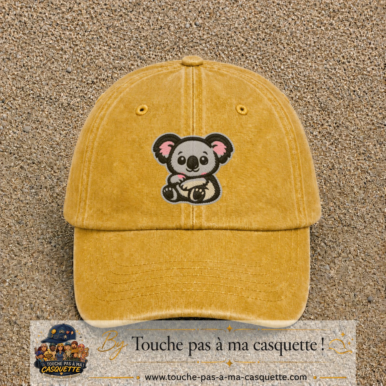 Casquette Jaune délavé - Moutarde délavé motif Koala multicolore 7 cm - vue principale
