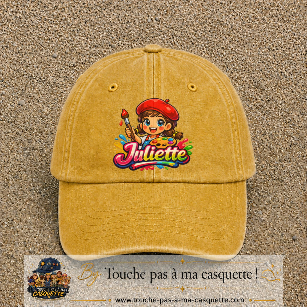 Casquette baseball Jaune délavé - Moutarde délavé 100% coton avec motif Juliette 7 cm - image principale
