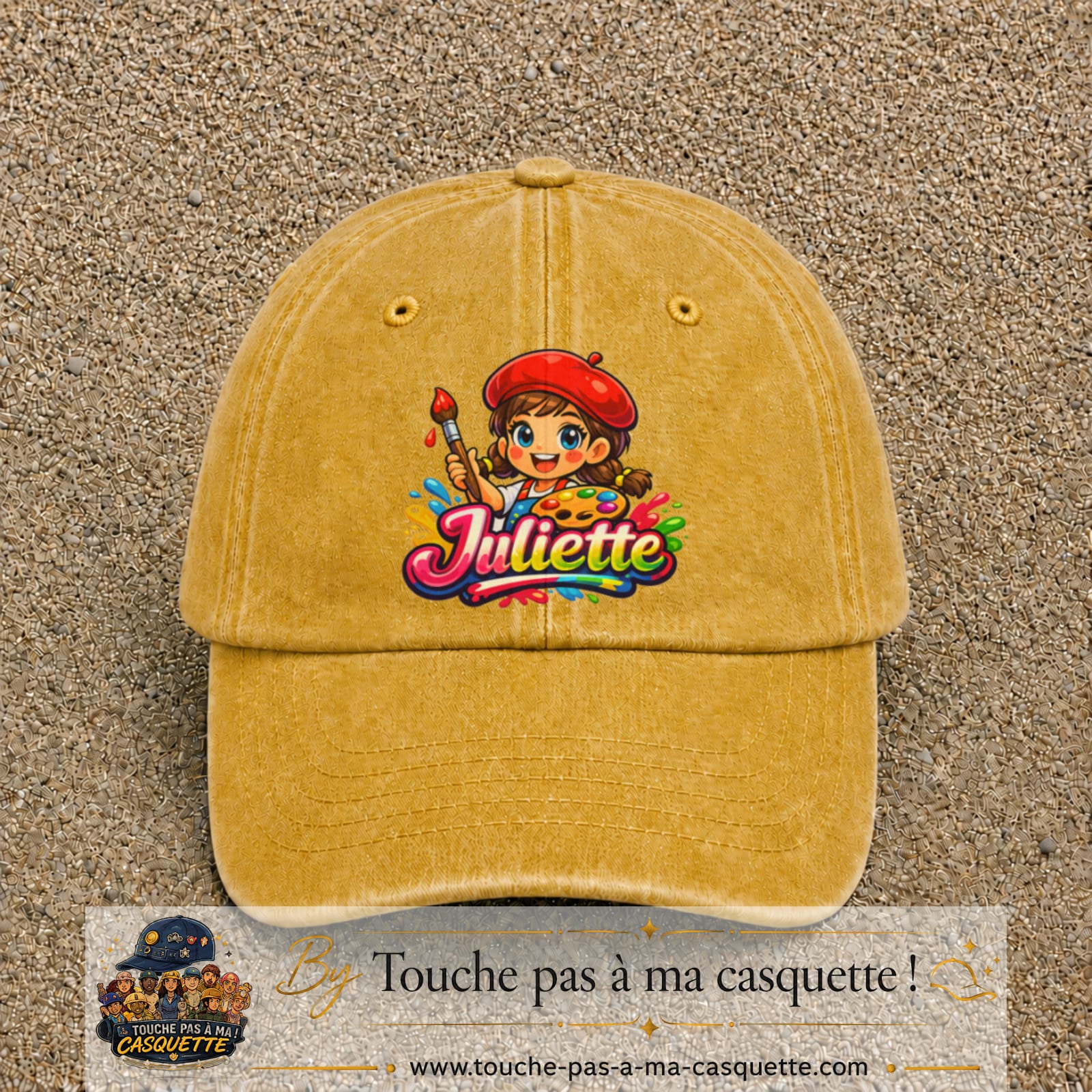 Casquette baseball Jaune délavé - Moutarde délavé 100% coton avec motif Juliette 7 cm - image principale