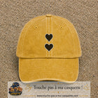Casquette baseball Jaune délavé - Moutarde délavé 100% coton avec visuel Deux cœurs noirs 7 cm - image produit principale