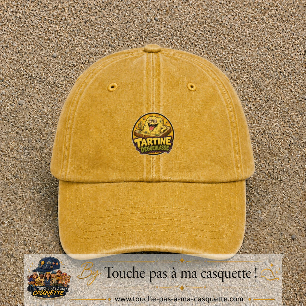 Casquette baseball Jaune délavé - Moutarde délavé 100% coton avec visuel Tartine dégueulasse 5 cm - image produit principale
