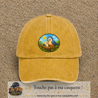Casquette baseball Jaune délavé - Moutarde délavé 100% coton avec visuel Oiseaux au nid 7 cm - image produit principale