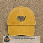 Casquette Jaune délavé - Moutarde délavé motif Cœur calligraphie 5 cm - vue principale