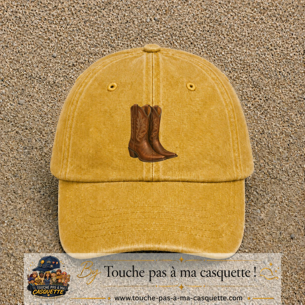 Casquette Jaune délavé - Moutarde délavé 100% coton avec motif Bottes cowboy 7 cm - image principale
