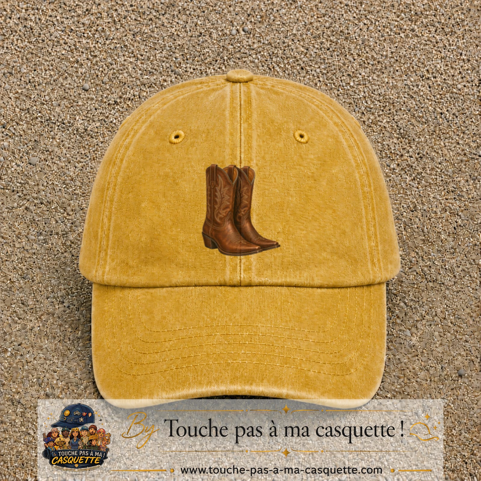 Casquette Jaune délavé - Moutarde délavé 100% coton avec motif Bottes cowboy 7 cm - image principale
