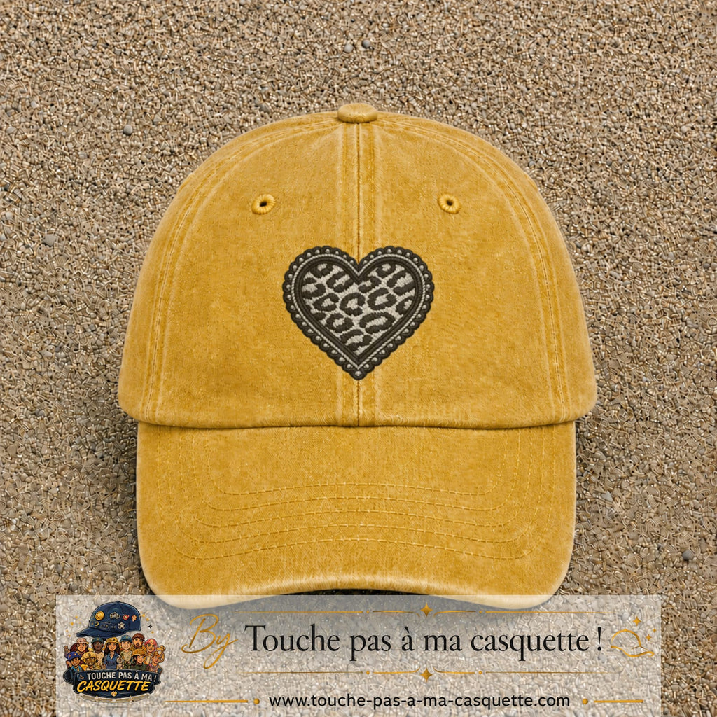 Casquette Jaune délavé - Moutarde délavé motif Cœur dentelle safari 7 cm - vue principale
