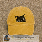 Casquette baseball Jaune délavé - Moutarde délavé 100% coton avec visuel Chaton noir kawaii 7 cm - image produit principale