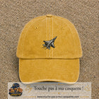 Casquette Jaune délavé - Moutarde délavé 100% coton avec motif Avion de chasse stylisé 5 cm - image principale