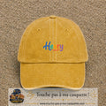 Casquette baseball Jaune délavé - Moutarde délavé 100% coton avec visuel Prénom Henry coloré 3 cm - image produit principale