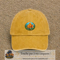 Casquette baseball Jaune délavé - Moutarde délavé 100% coton avec visuel Poisson rouge ovale 5 cm - image produit principale