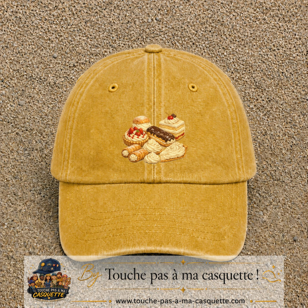 Casquette Jaune délavé - Moutarde délavé 100% coton avec motif Pâtisseries gourmandes 7 cm - image principale