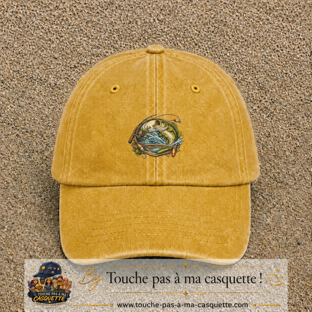 Casquette Jaune délavé - Moutarde délavé motif Pêche sportive 5 cm - vue principale