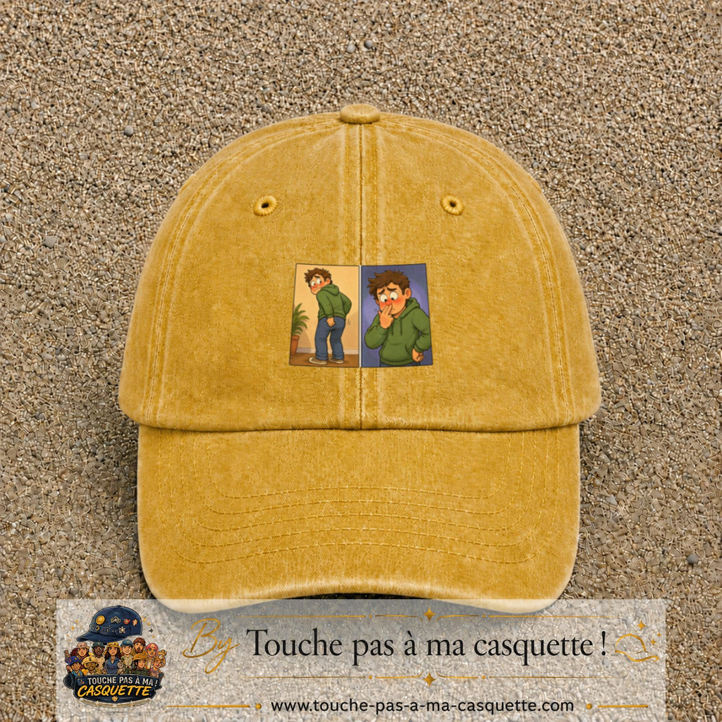 Casquette baseball Jaune délavé - Moutarde délavé 100% coton avec visuel Humour odeur 5 cm - image produit principale