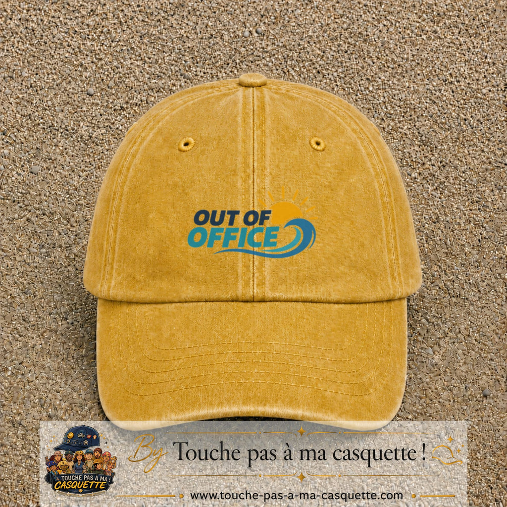 Casquette Jaune délavé - Moutarde délavé 100% coton avec motif Out of Office vague soleil 5 cm - image principale
