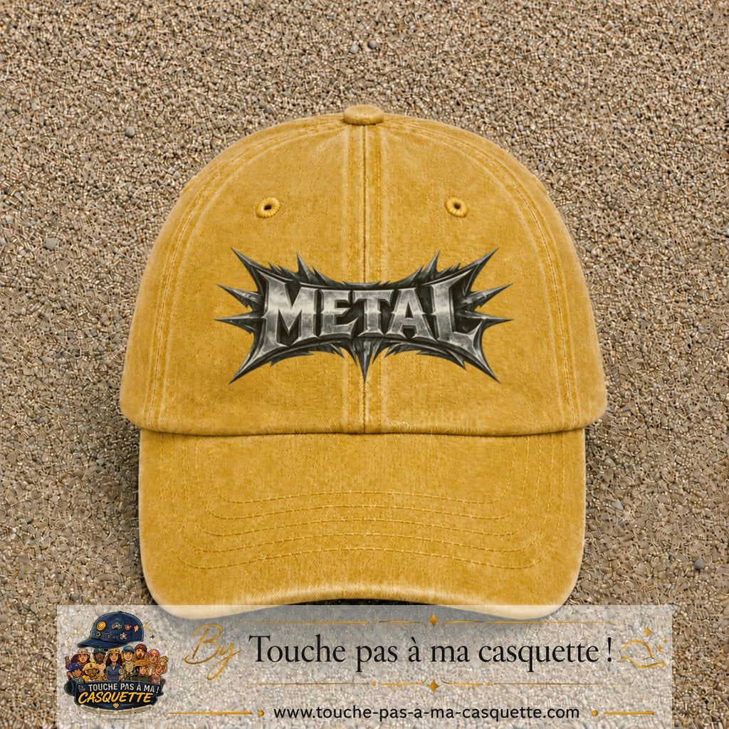 Casquette baseball Jaune délavé - Moutarde délavé 100% coton avec visuel Typographie métal 7 cm - image produit principale