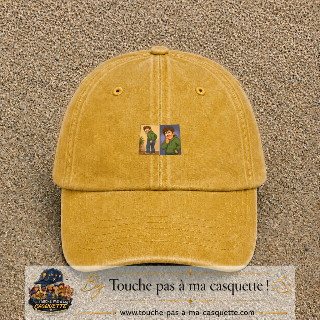 Casquette baseball Jaune délavé - Moutarde délavé 100% coton avec visuel Humour odeur 3 cm - image produit principale