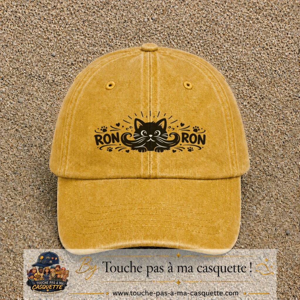 Casquette Jaune délavé - Moutarde délavé motif Chat Ron Ron 5 cm - vue principale