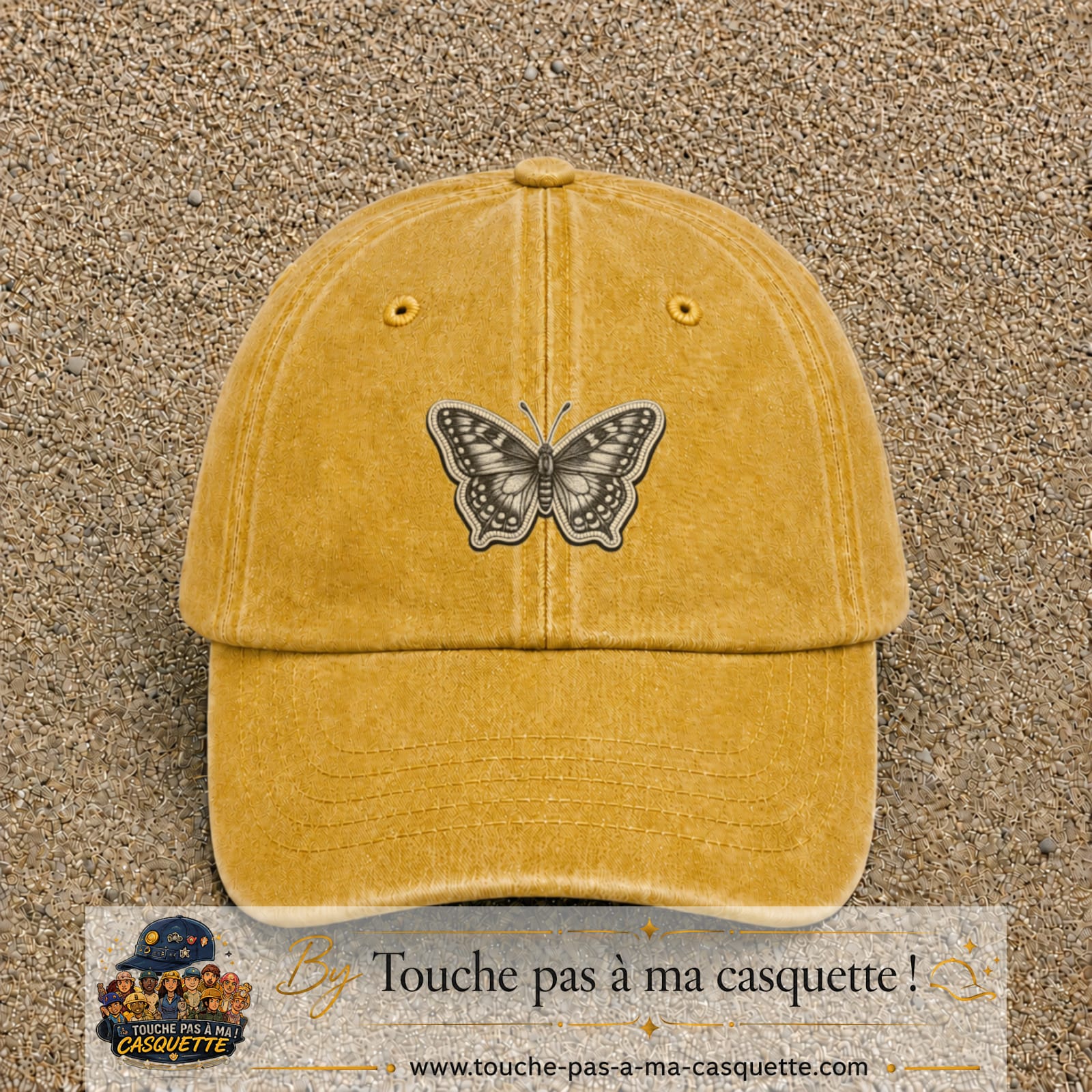 Casquette Jaune délavé - Moutarde délavé motif Papillon graphique 5 cm - vue principale