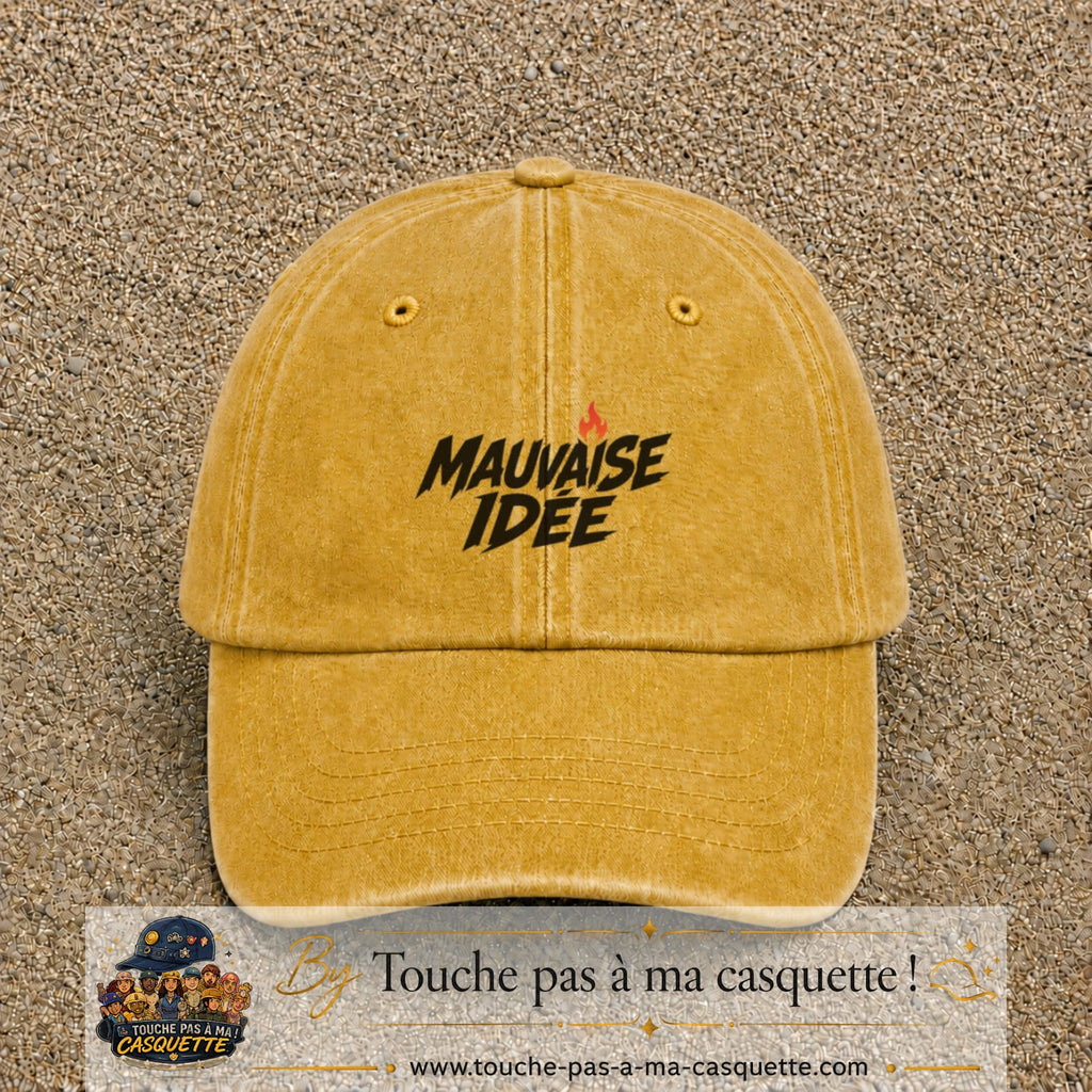 Casquette Jaune délavé - Moutarde délavé 100% coton avec motif Mauvaise idée 5 cm - image principale