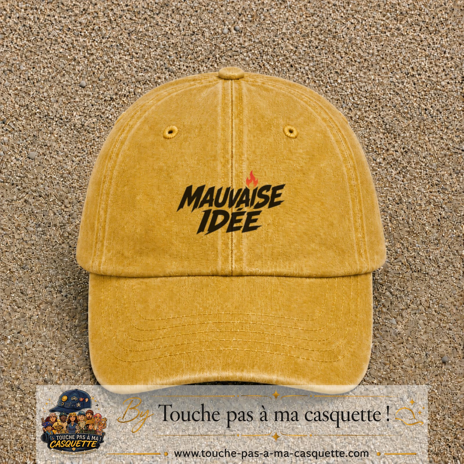 Casquette Jaune délavé - Moutarde délavé 100% coton avec motif Mauvaise idée 5 cm - image principale