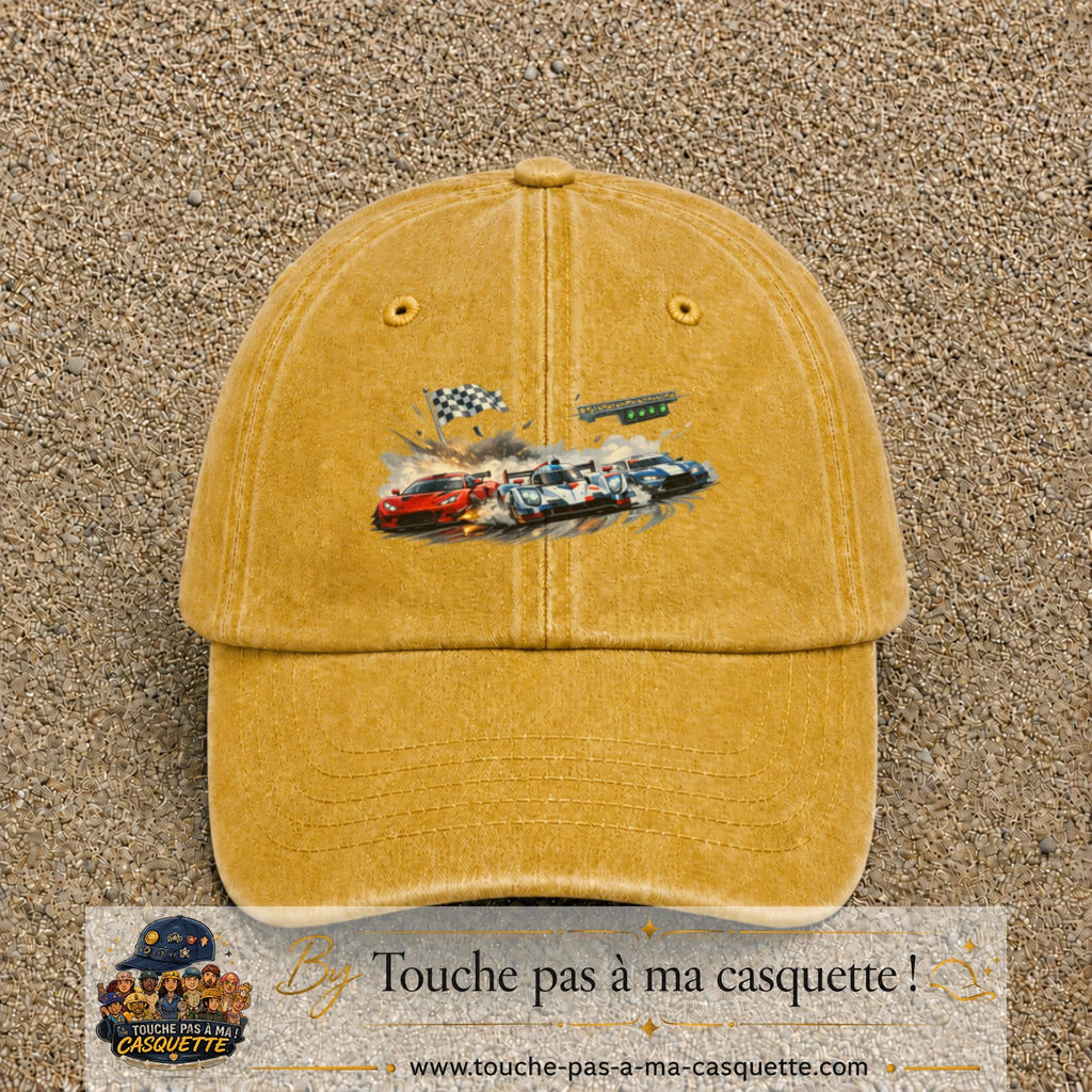 Casquette baseball Jaune délavé - Moutarde délavé 100% coton avec motif Voitures de course 7 cm - image principale