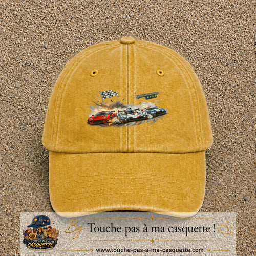 Casquette baseball Jaune délavé - Moutarde délavé 100% coton avec motif Voitures de course 7 cm - image principale