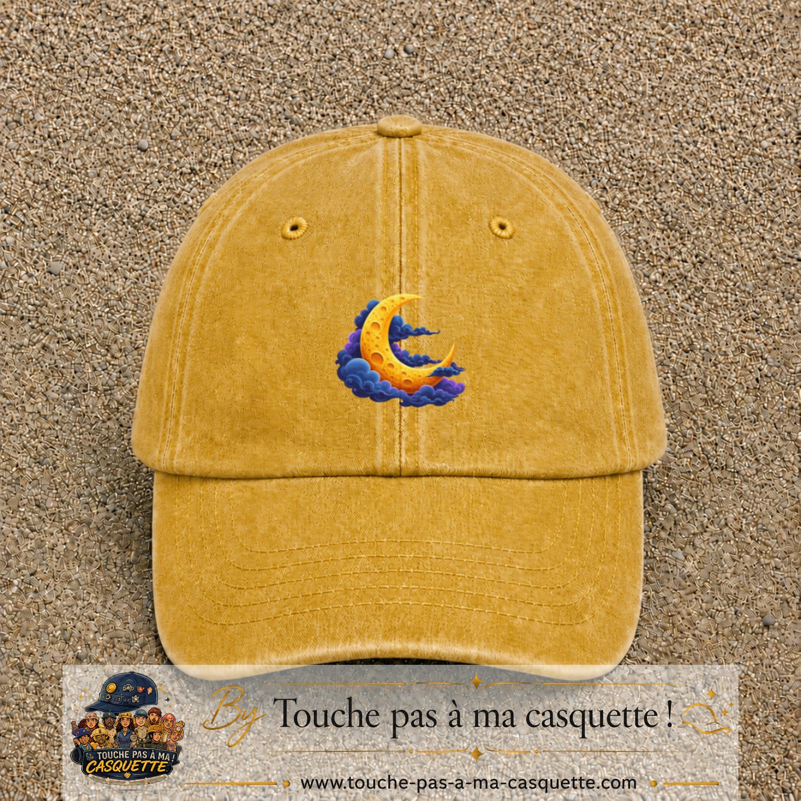 Casquette baseball Jaune délavé - Moutarde délavé 100% coton avec motif Lune croissant 5 cm - image principale