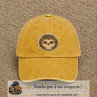 Casquette Jaune délavé - Moutarde délavé motif Hérisson kawaii 7 cm - vue principale