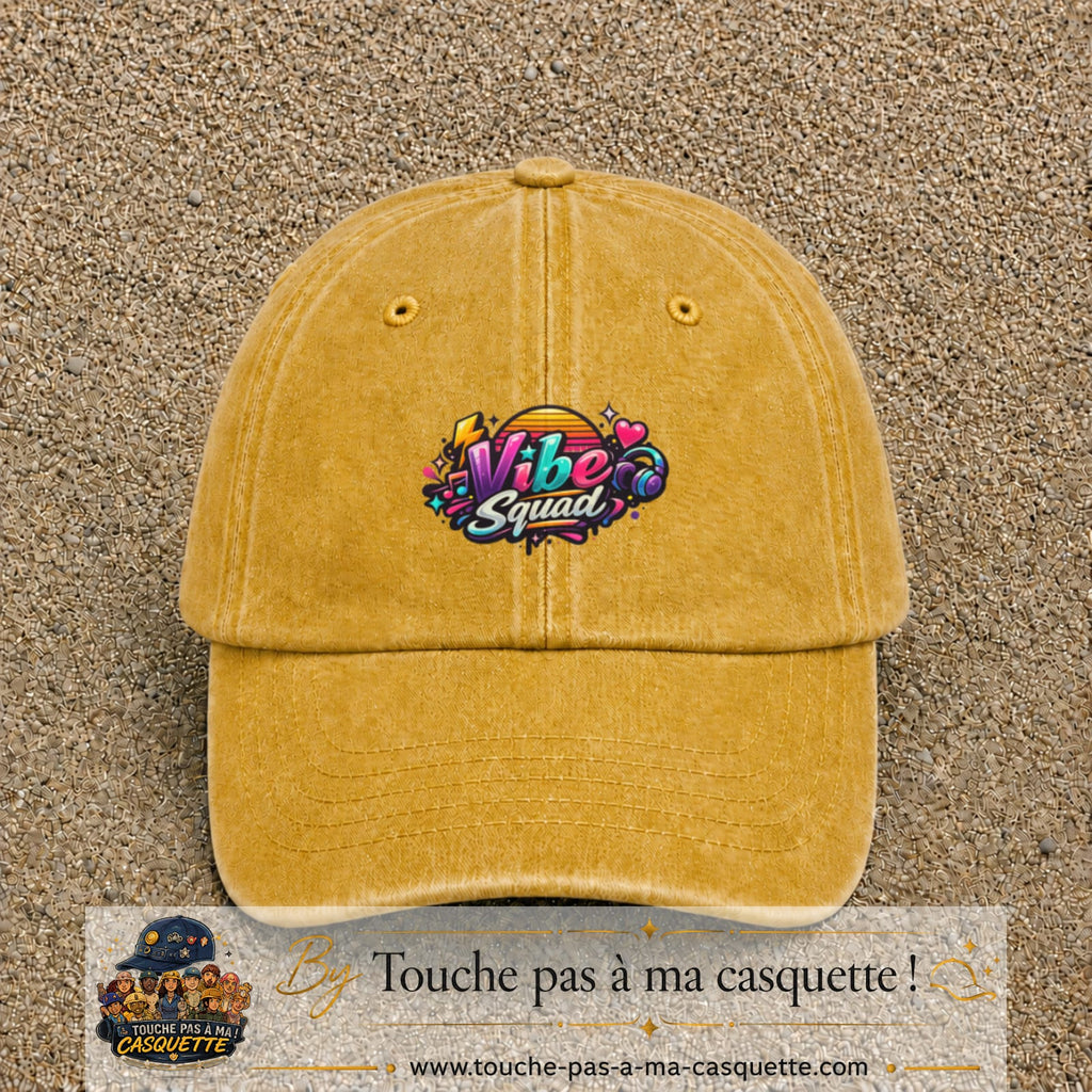Casquette Jaune délavé - Moutarde délavé 100% coton avec motif Vibe Squad 5 cm - image principale