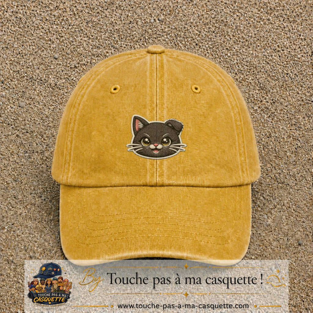 Casquette Jaune délavé - Moutarde délavé motif Chaton mignon 5 cm - vue principale