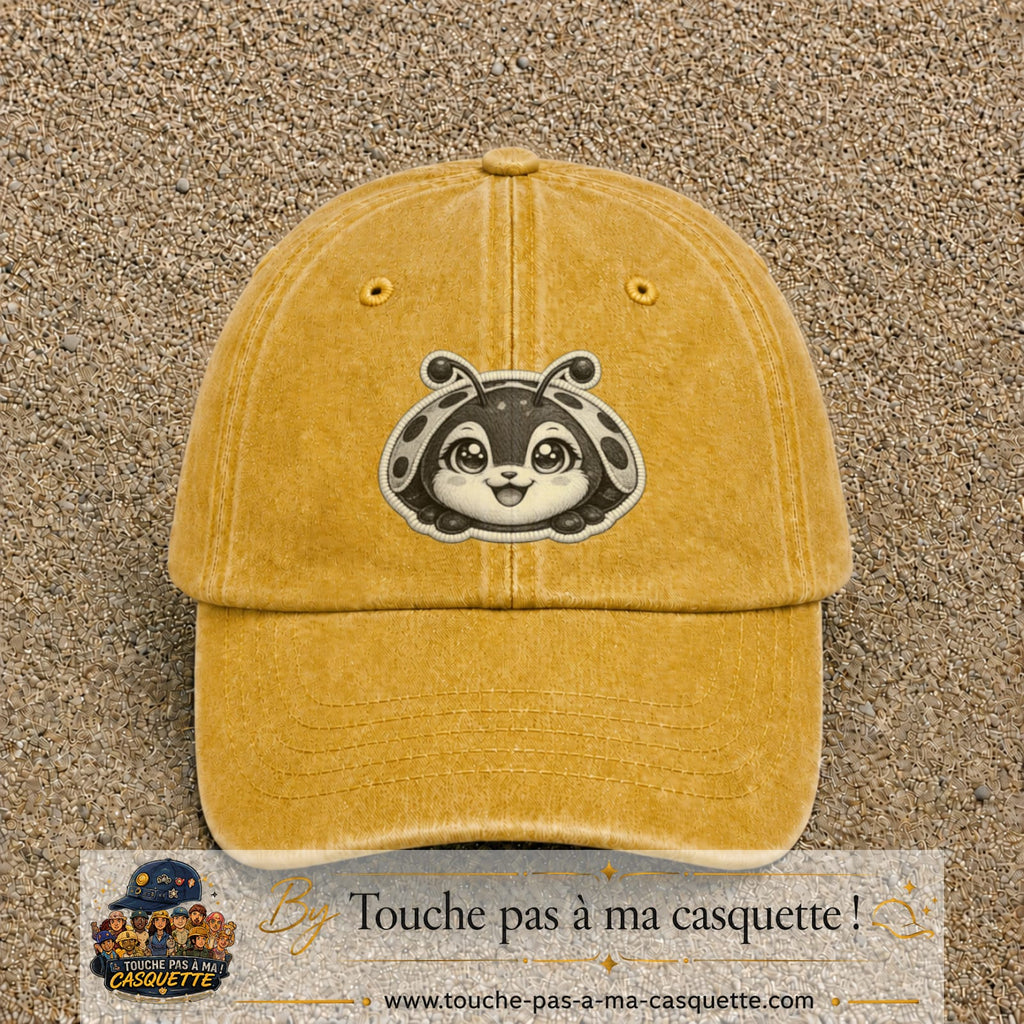 Casquette Jaune délavé - Moutarde délavé motif Coccinelle douce 7 cm - vue principale