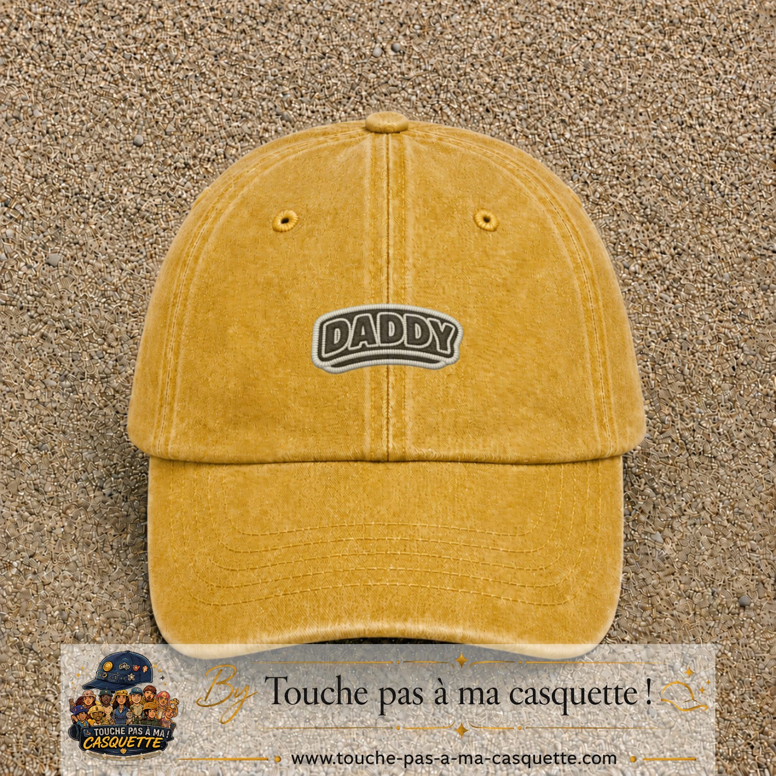 Casquette Jaune délavé - Moutarde délavé motif Message Daddy 3 cm - vue principale