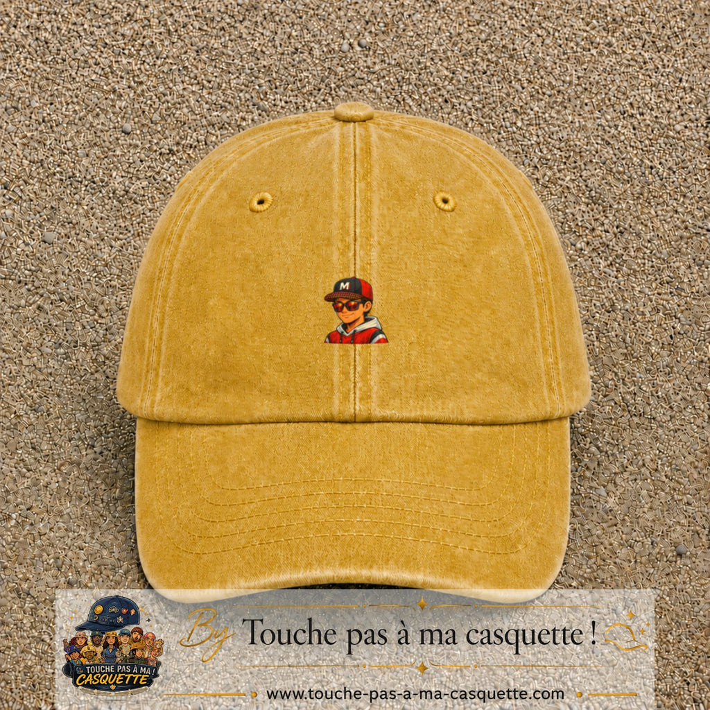 Casquette Jaune délavé - Moutarde délavé 100% coton avec motif Garçon casquette rouge et lunettes 3 cm - image principale