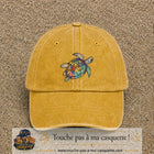 Casquette Jaune délavé - Moutarde délavé motif Tortue multicolore 7 cm - vue principale