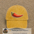 Casquette Jaune délavé - Moutarde délavé motif Piment piquant 7 cm - vue principale