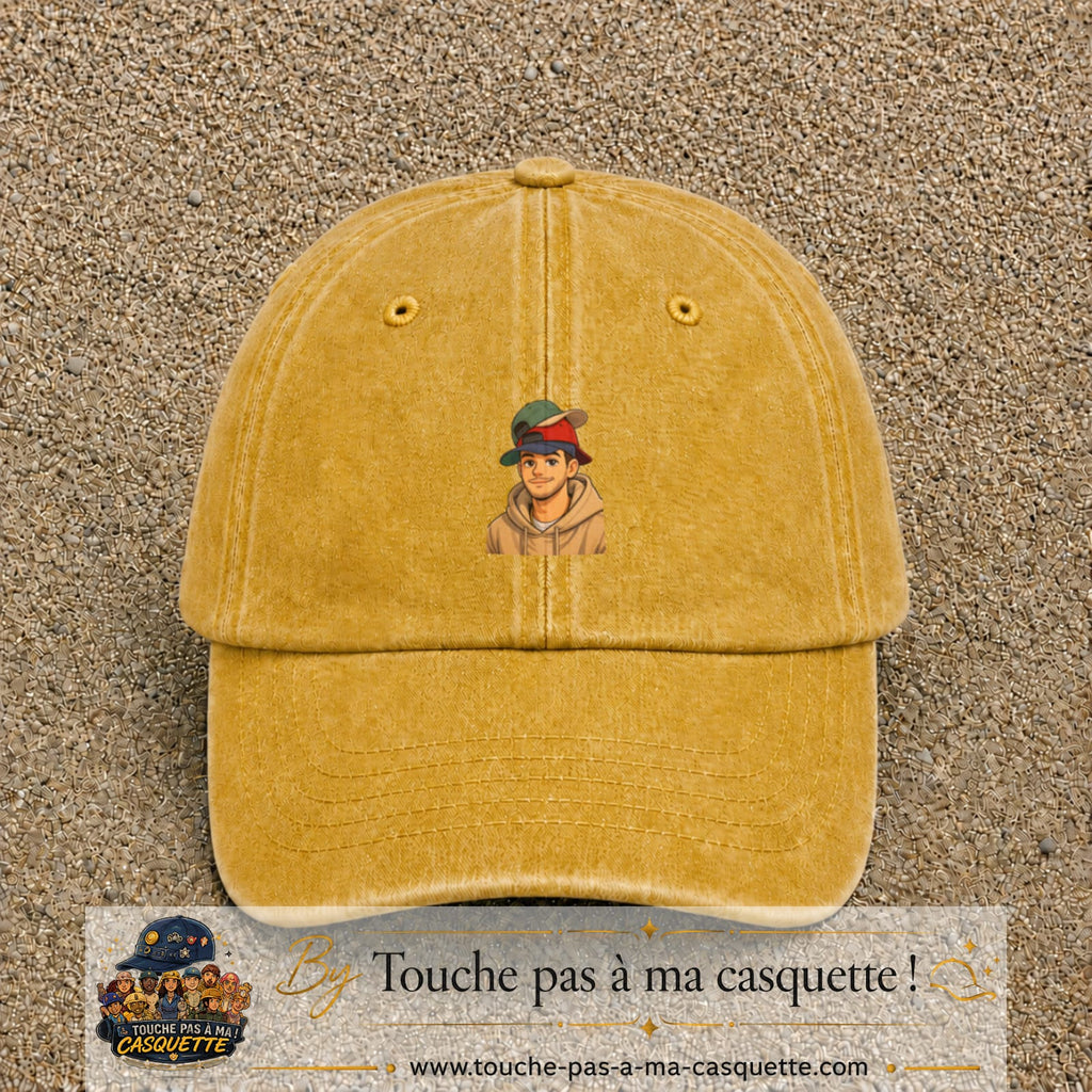 Casquette Jaune délavé - Moutarde délavé 100% coton avec motif Portrait homme casquettes 5 cm - image principale